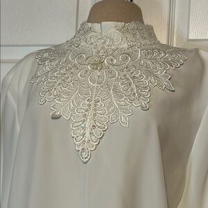 Vintage 80s Ivory Lace And Beaded Women's Blouse